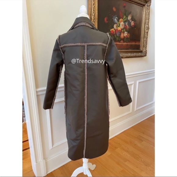 ANTHROPOLOGIE Maeve Kerry Reversible Faux Fur Shearling Long Coat Dark Grey NWT - Picture 6 of 14